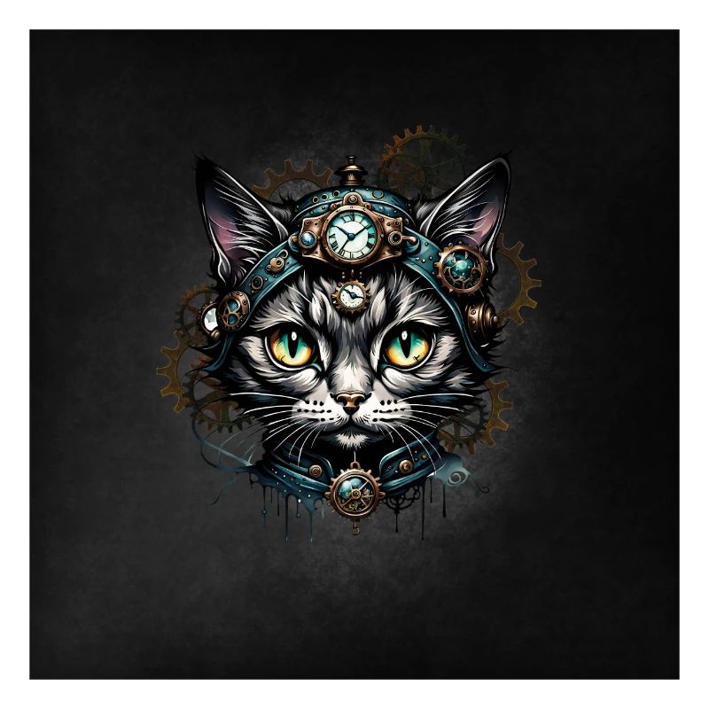 Mignon chat steampunk avec des horloges et des engrenages.