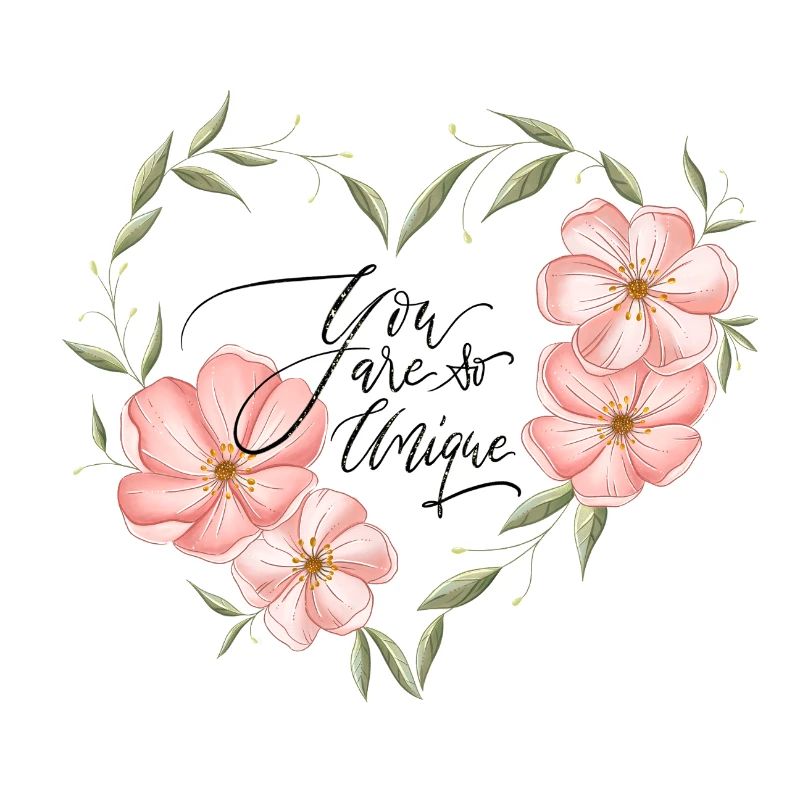Cœur, fleurs, feuilles. Vous êtes tellement unique.