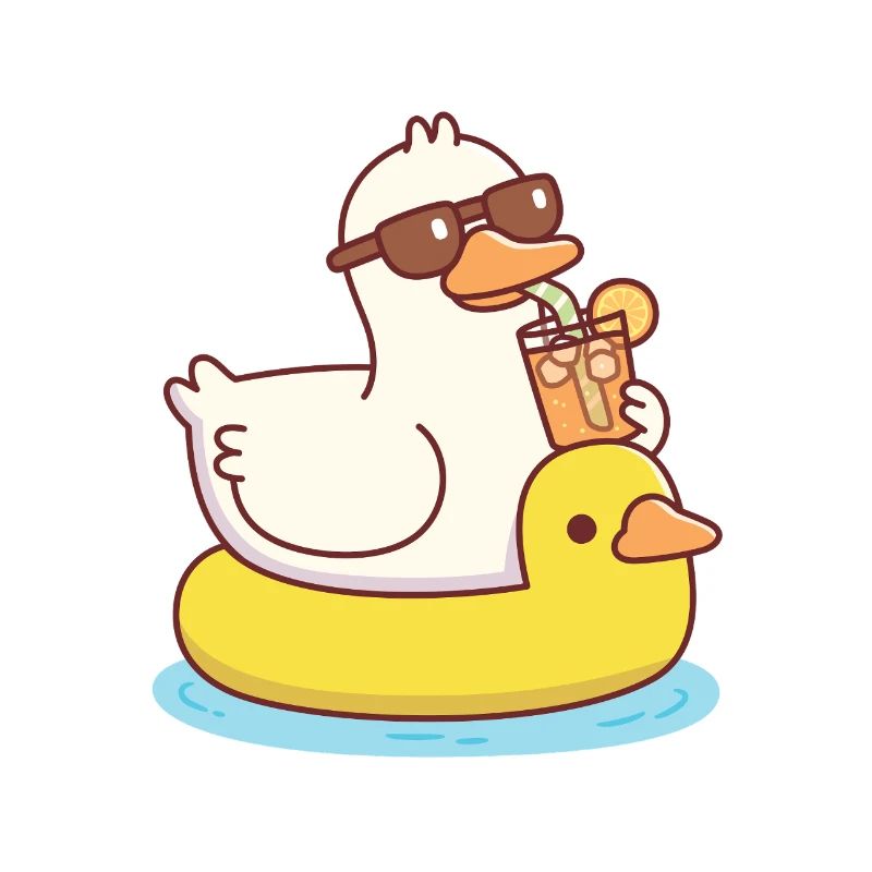 Funny Duck With Sunglasses On Ducky Pool Float
