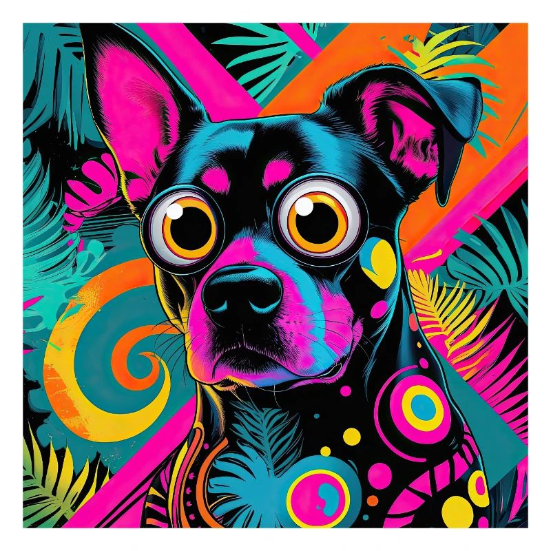 style de dessin animé de couleur néon chat chien art design cool