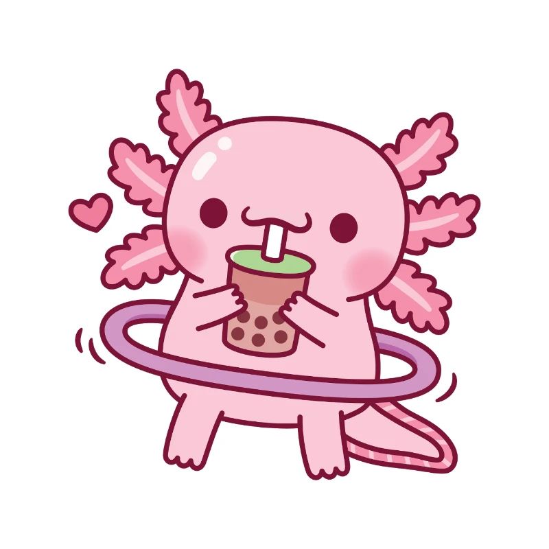 Cute Axolotl Drinking Boba Tea While Hooping