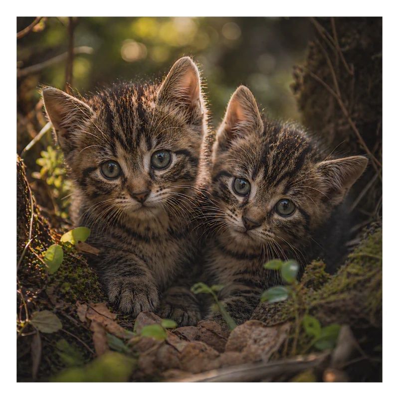 Kittens in a forest clearing