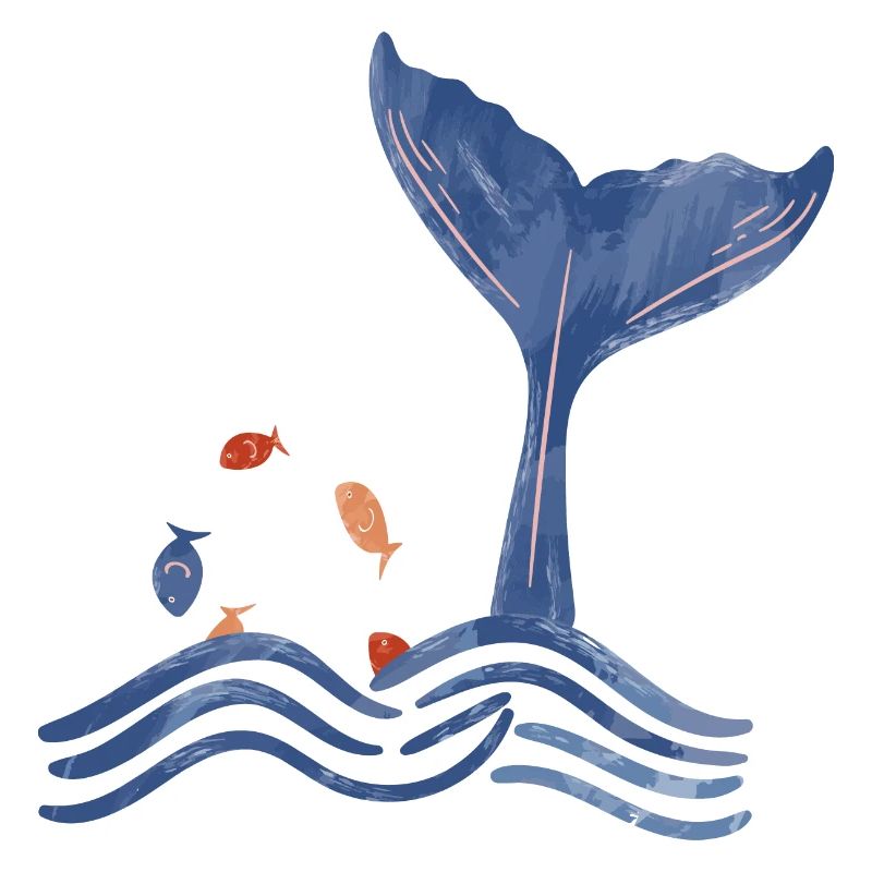 Whale fin and fish