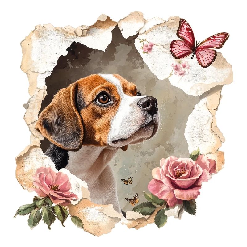 Beagle avec papillon