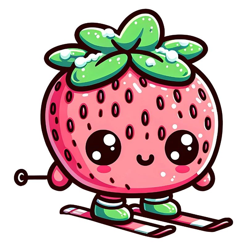 Kawaii strawberry while skiing winter fun