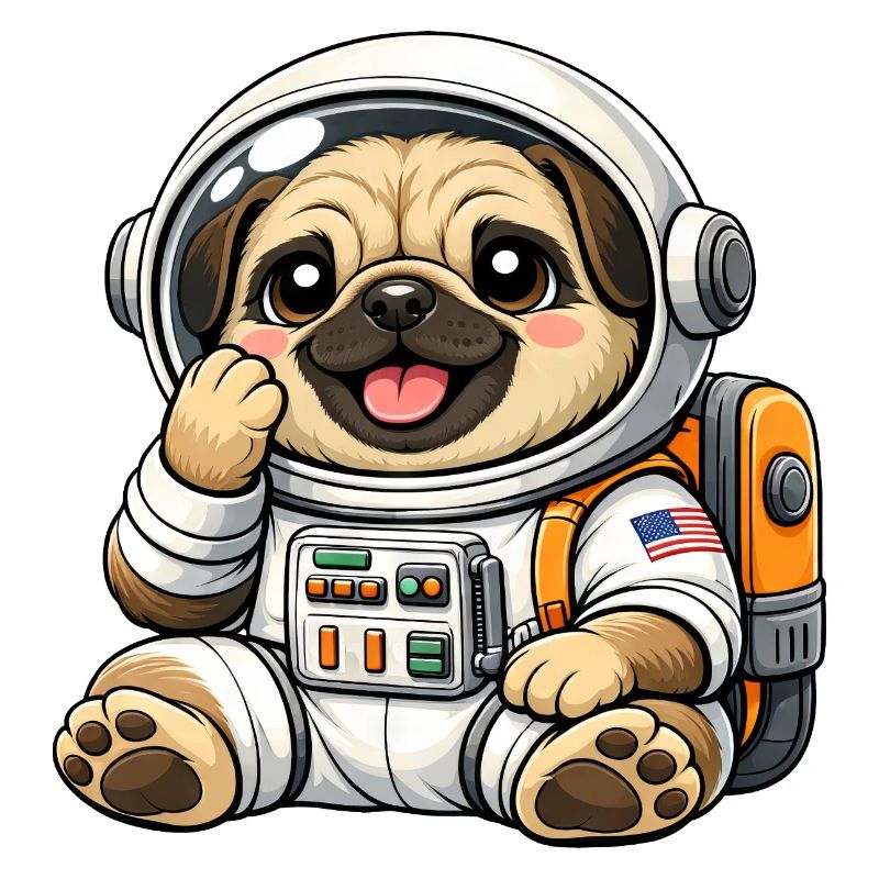 Dessin animé mignon Carlin astronaute explorateur spatial