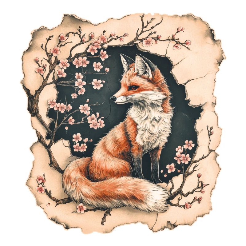 Fuchs mit Kirschblüten