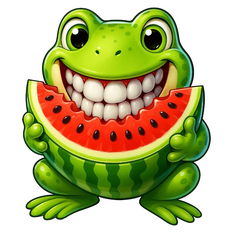 Crapaud grenouille joyeux avec pastèque été