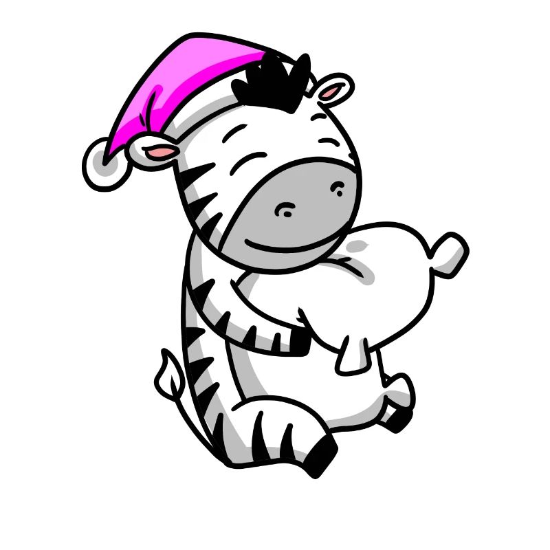 Zebra with pillow and sleeping cap