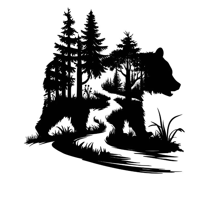 Bears Silhouette Forest Path Outdoor Art