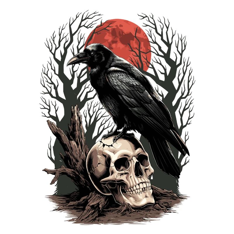 Raven Skull Moon Skull Gothic Black Crow