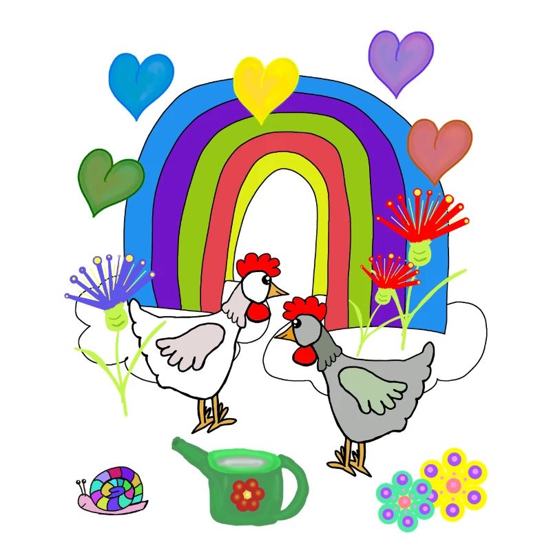 Children's Fantasy Rainbow Flowers Chickens