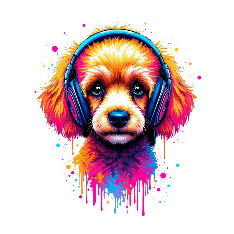Chiot caniche avec un casque