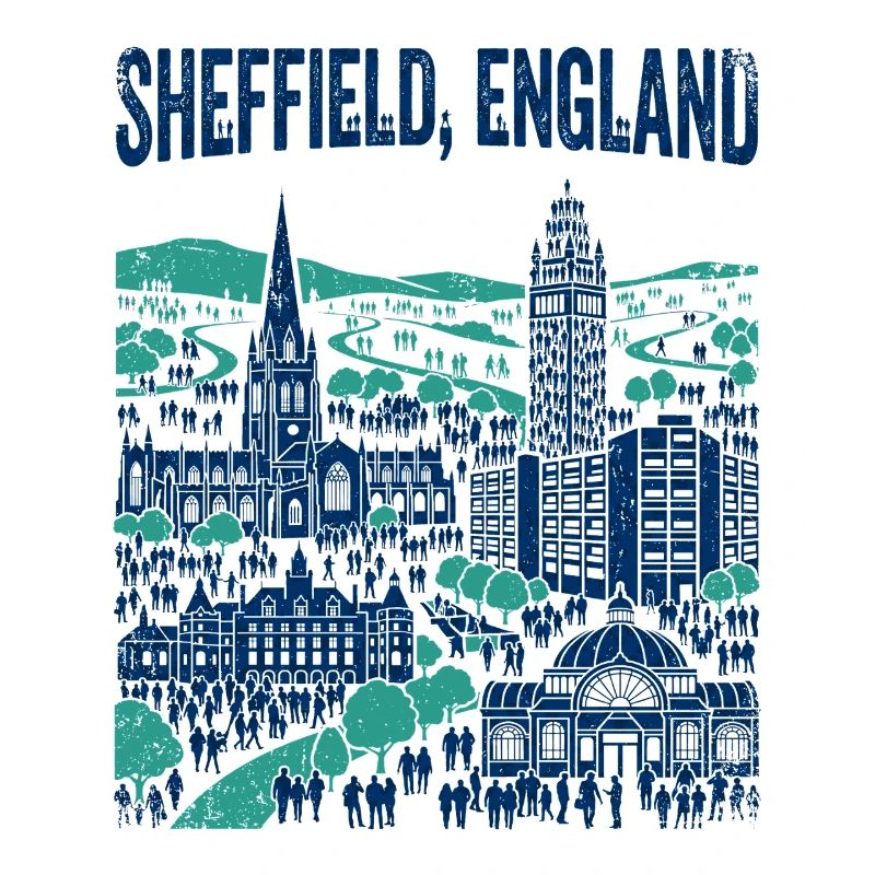 La silhouette de Sheffield, Angleterre, avec des monuments