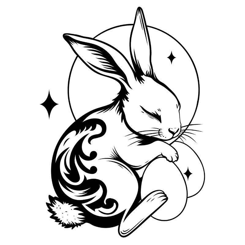 Sleeping Easter Bunny with Tribal and Eggs