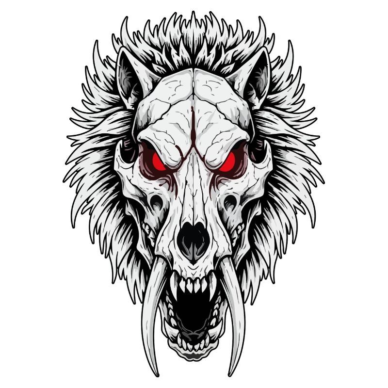 Shamanic Sabertooth Wolf Skull Red Eyes