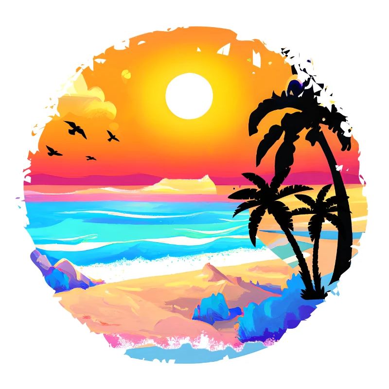 Summer Sunset Beach Watercolor