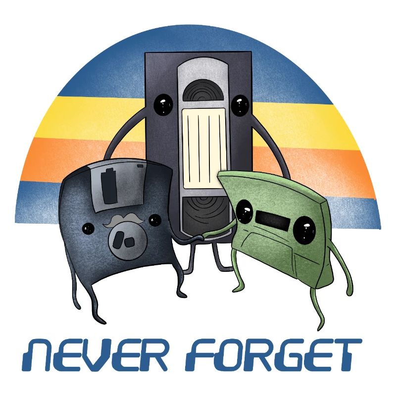 Never Forget Retro 90s Cassette VHS Floppy Disk 