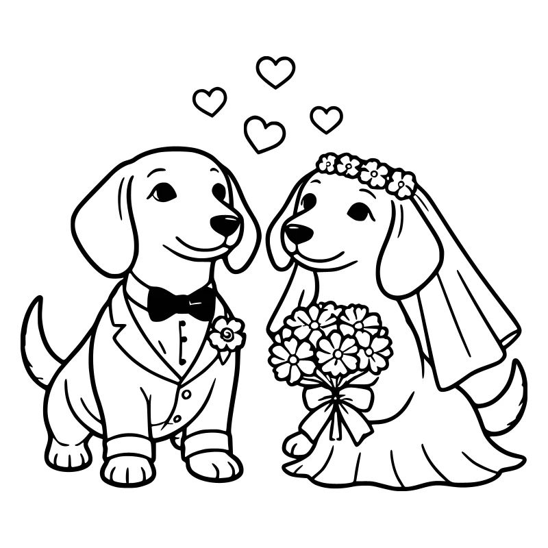 Wedding of Dachshunds Minimalist Line Art