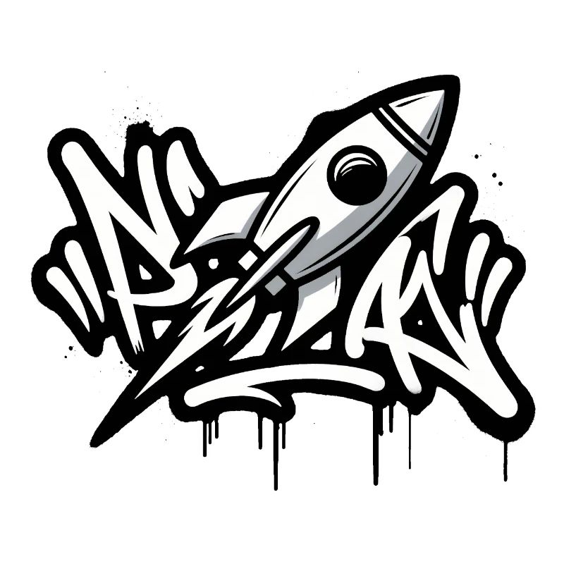 Fusée graffiti en noir et blanc