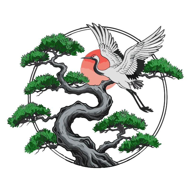 Cranes & Twisted Pine Tree