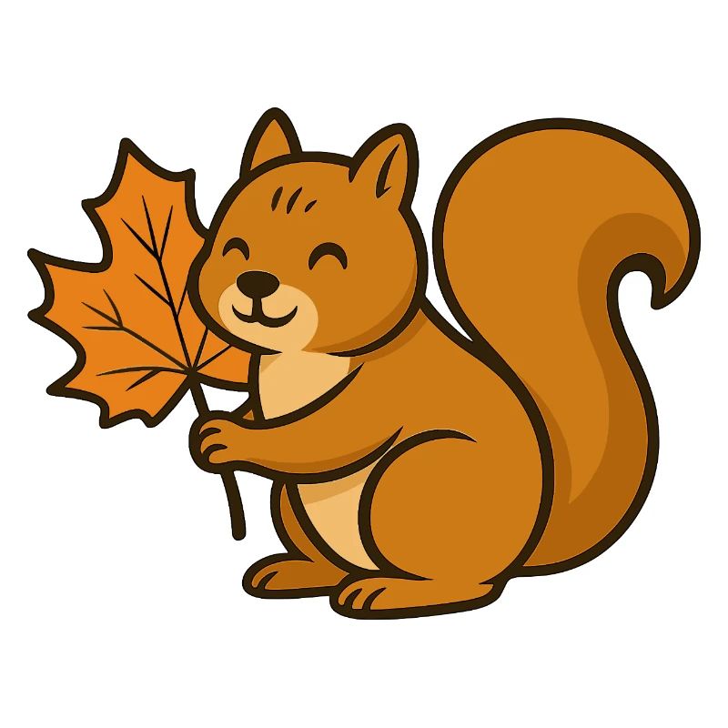 Cute Squirrel with Autumn Leaf Cartoon