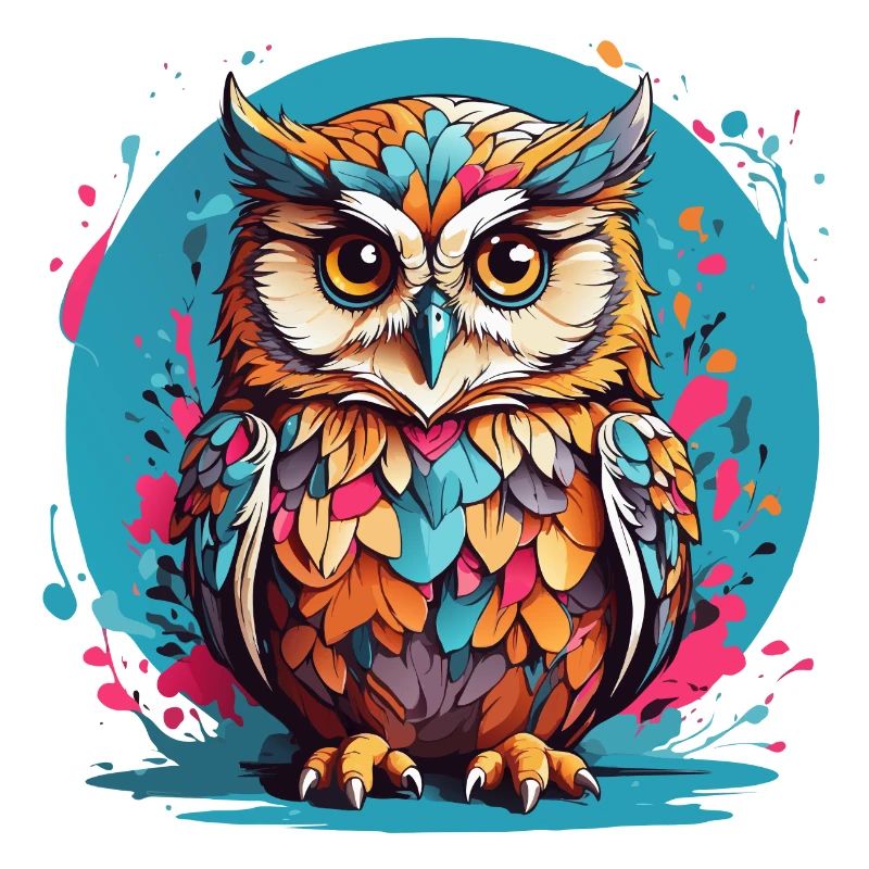Liebenswerte Eule auf Farbklecksen
