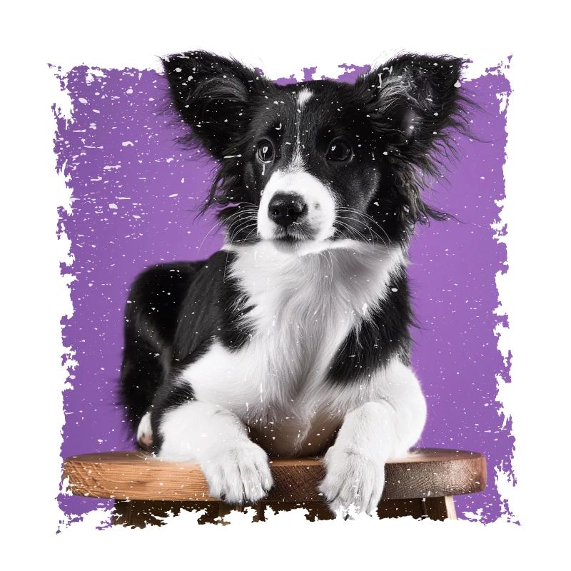Dog sitting on stool