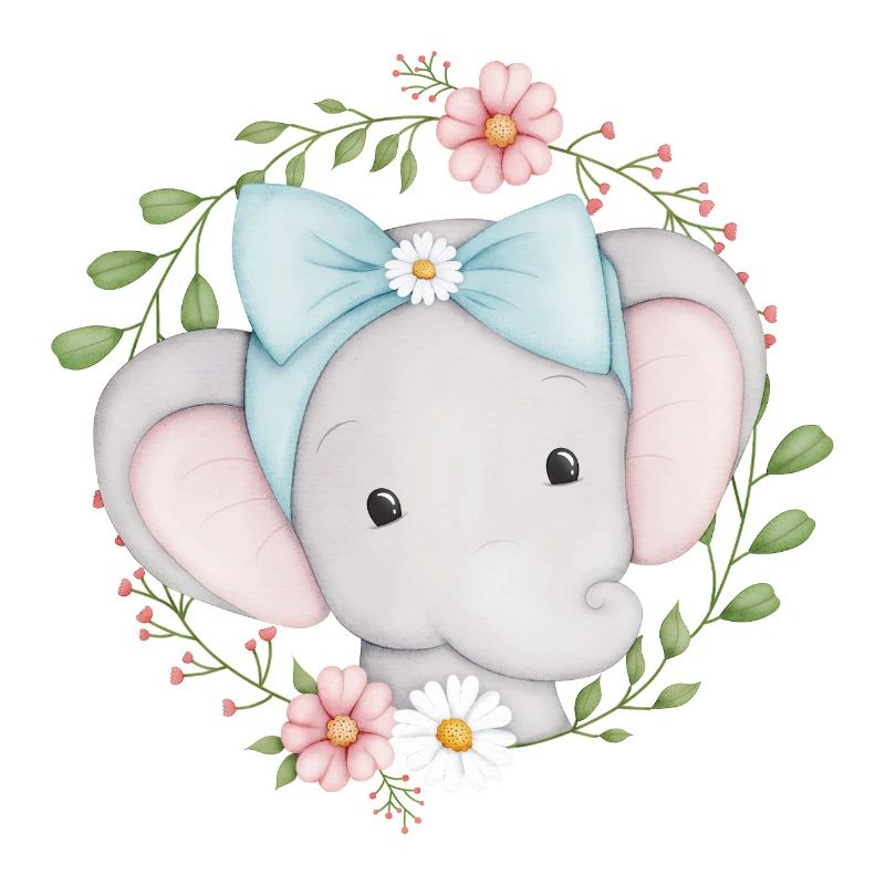 petit éléphant mignon dans une couronne de fleurs