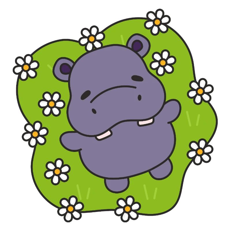 Hippo violet sur gazon fleuri