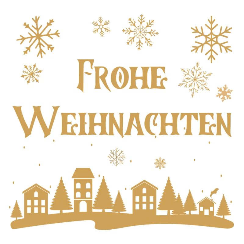 Texte Joyeux Noël rangée dorée de maisons hiver