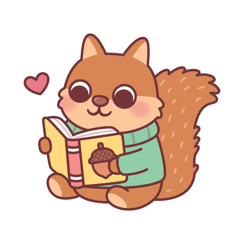 Cute Squirrel Reading A Book