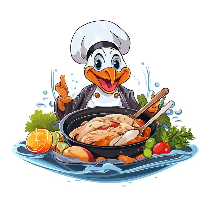 Chef canard préparant un ragoût coloré