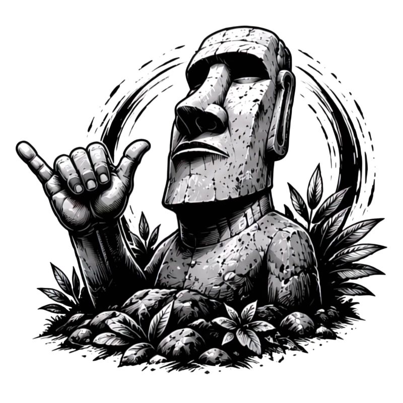 Statue de l’île de Pâques Moai avec le panneau Shaka