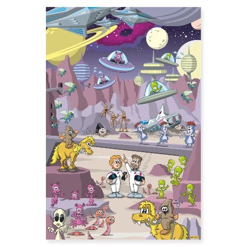 jokatoons Comic Wimmelbild Alienwelt - Poster 60x90 cm
