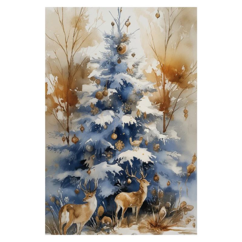 Arbre bleu de Noël et cerfs