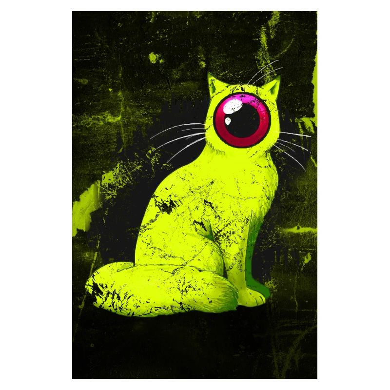 Affiche bizarre de chat de Cyclope de One-eyed (jaune)