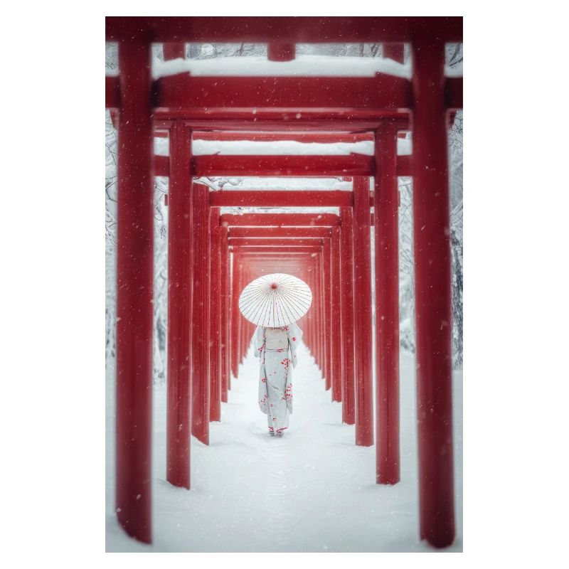 Red Torii Snowpath Kimono