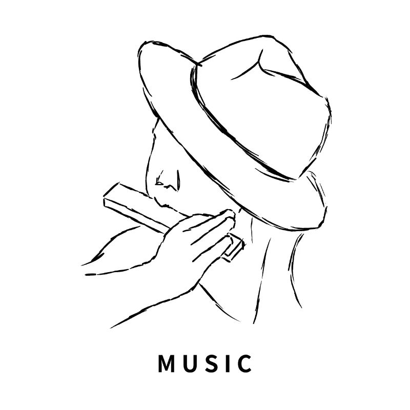 Music drawing harmonica hat minimalist