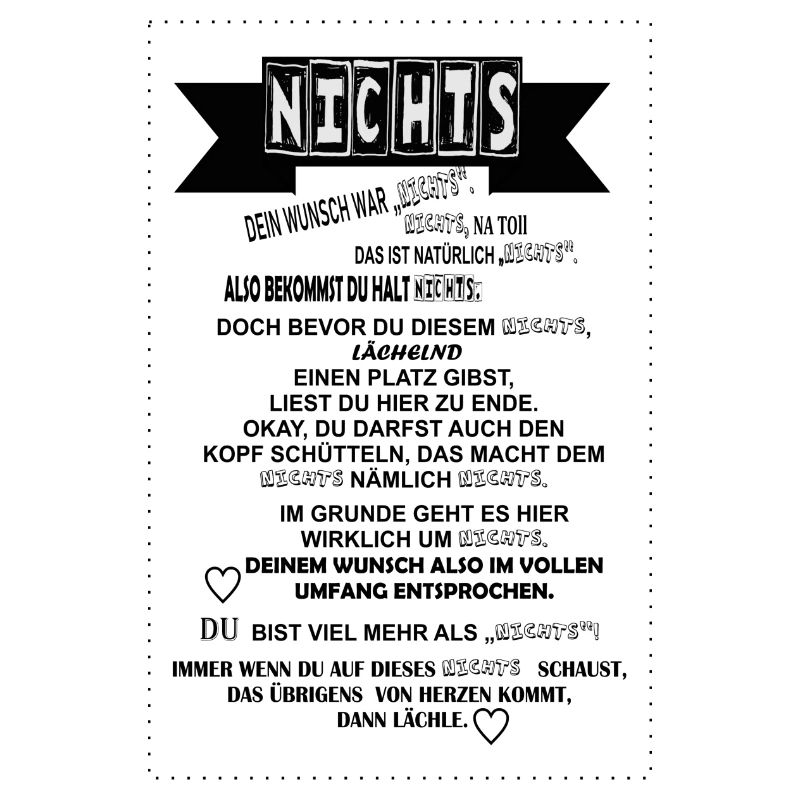 Nichts - Geschenkidee Nichts schenken Text