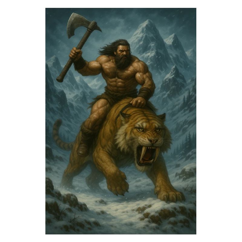 Wilder Krieger auf Sabertooth Tiger – Kunst