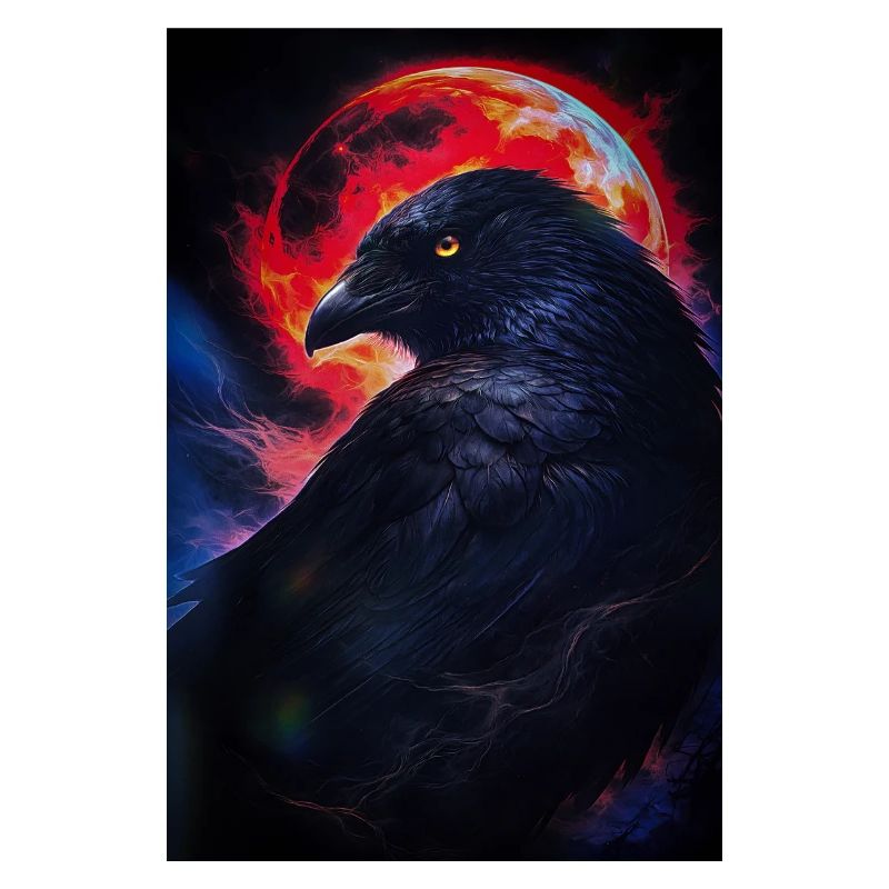 Corbeau devant la lune de feu