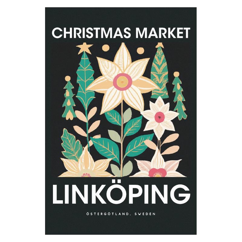 Marché de Noël Linkoping Affiche Suède 1960