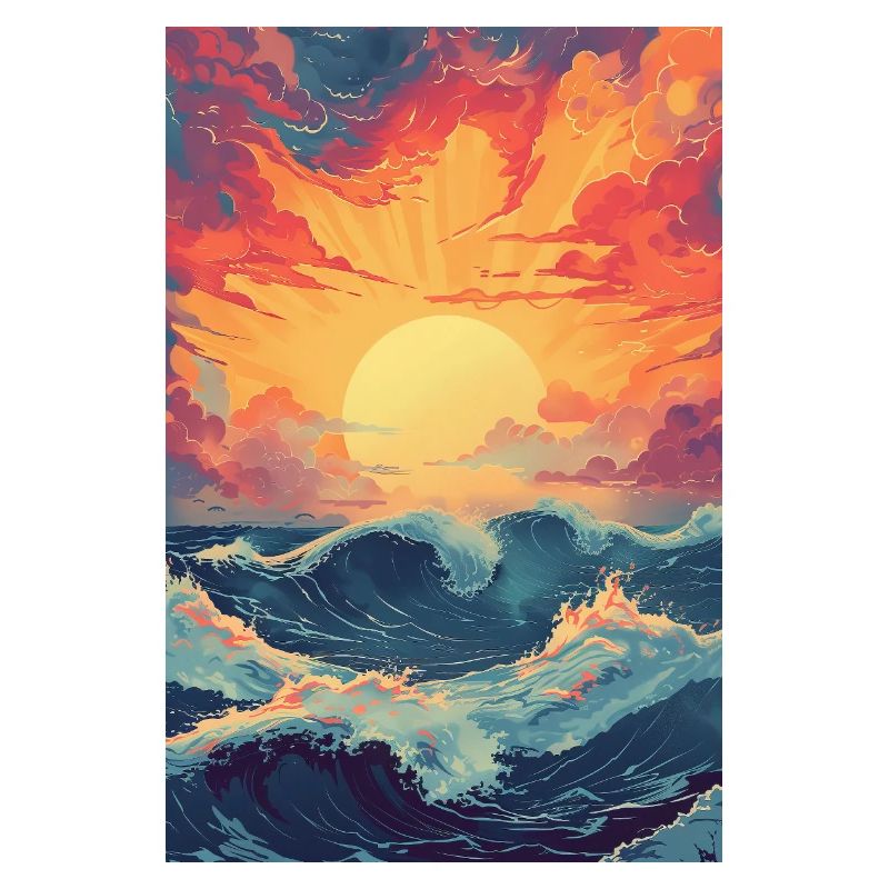 Waves Sunset Artwork