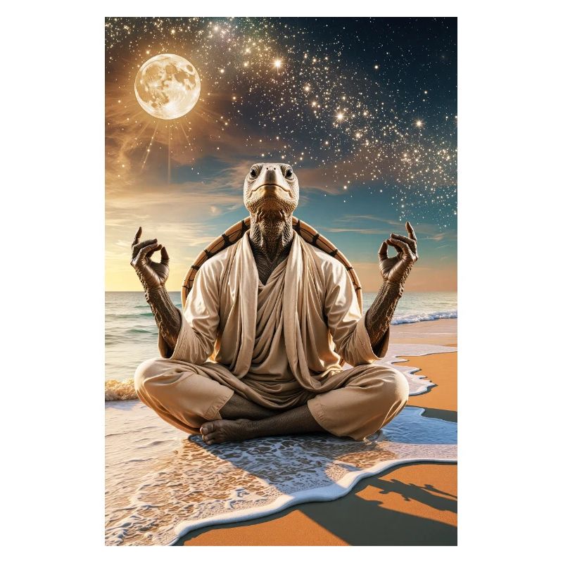 Humanoid Turtle Meditating Under the Moon