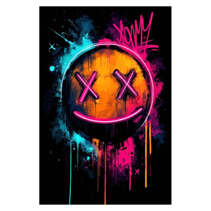 Neon Graffiti Smiley with X Eyes