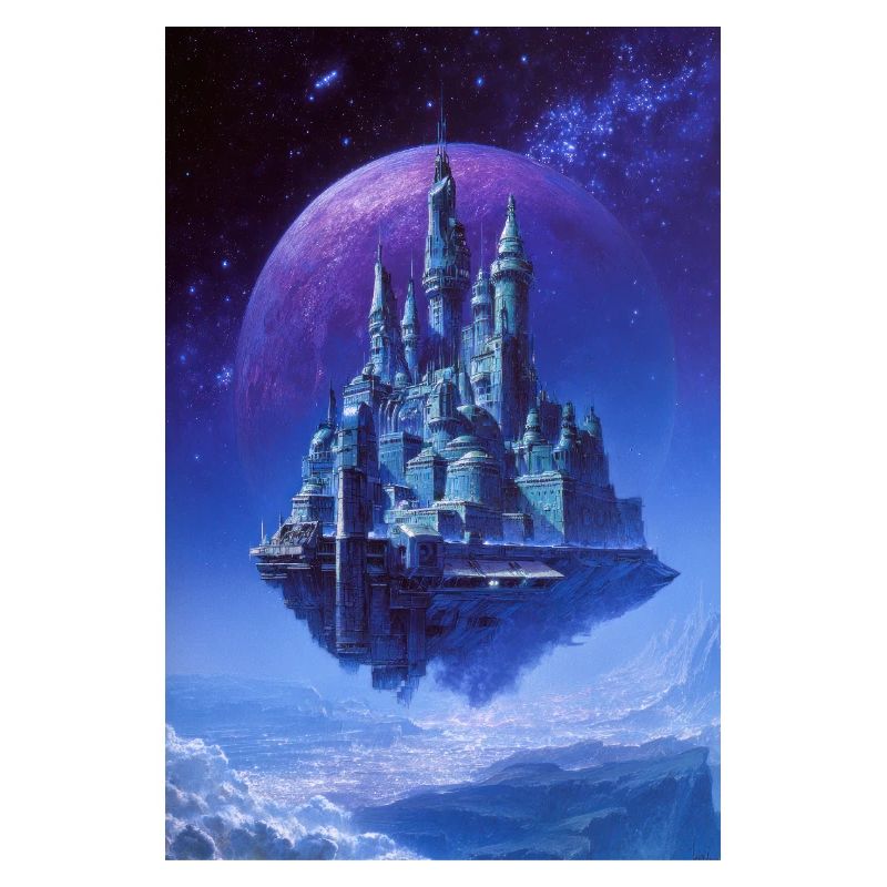 Floating Crystal Castle Above Moon