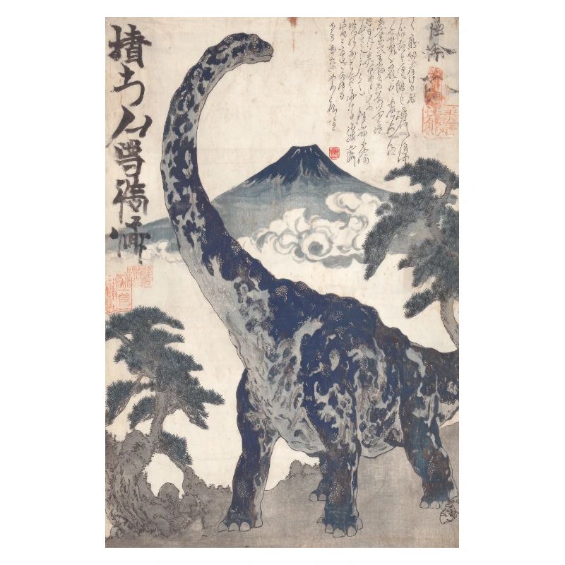 Ukiyo-e Dino sous le mont Fuji