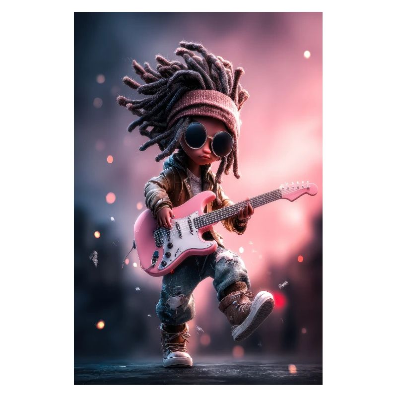 Poupée de pierre à dreadlocks avec guitare rose