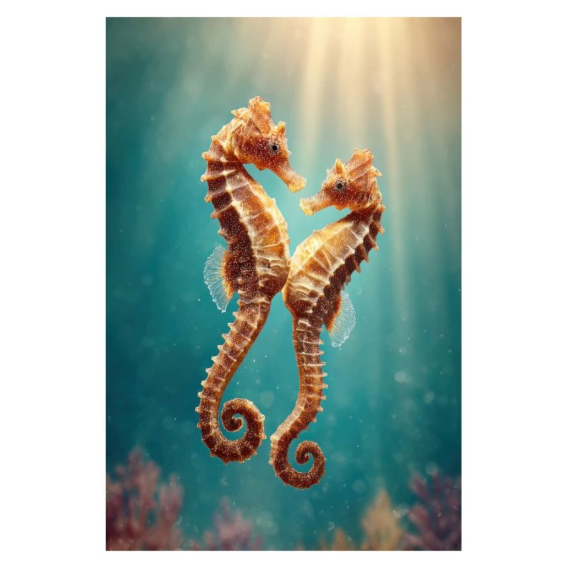 Twin Seahorses Sunlit Undersea